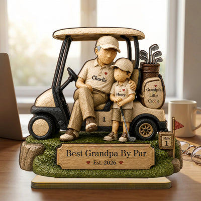 Best Grandpa By Par And Little Caddie - Personalized 2-Layered Wooden Plaque - Heartfelt Gift For Dad, Grandpa, Husband
