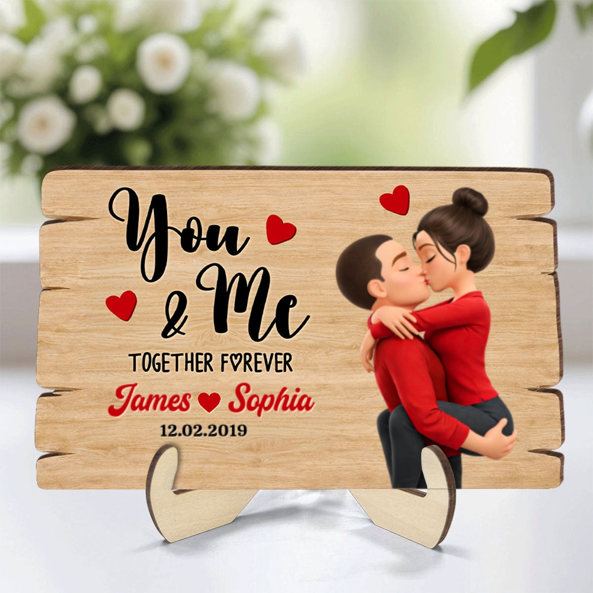 Valentines Day Couple You & Me Together Forever - Personalized 2-Layered Wooden Plaque - Anniversary, Valentine's Day Gift, Gift For Him, Gift For Her