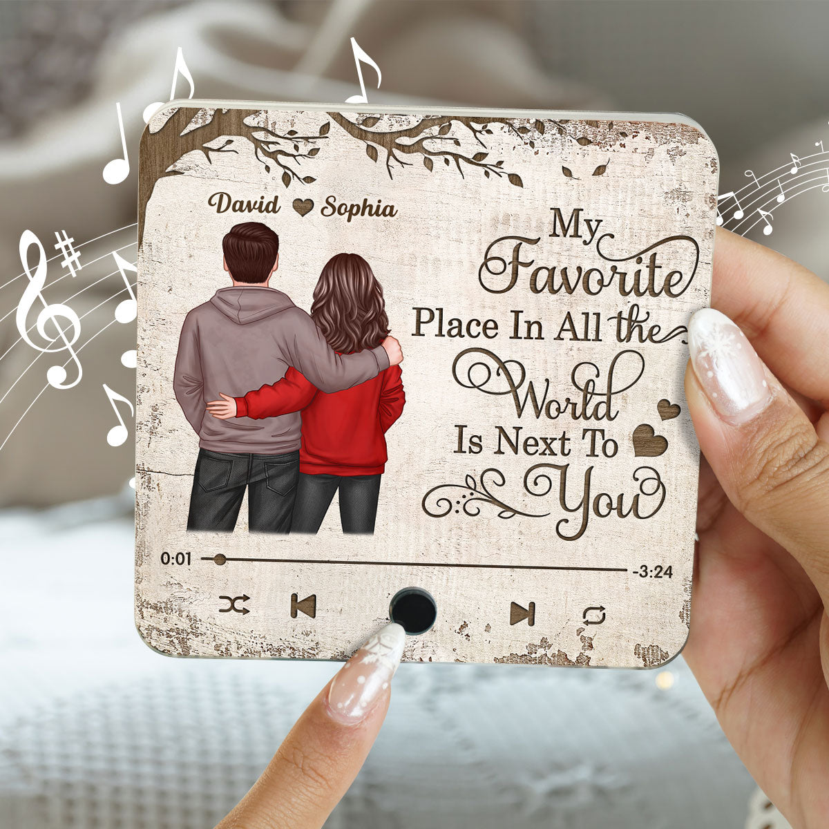 Favorite Place In The World Couple Standing Back View Personalized Bluetooth Music Fridge Magnet, Gift For Him, For Her, For Valentine's Day