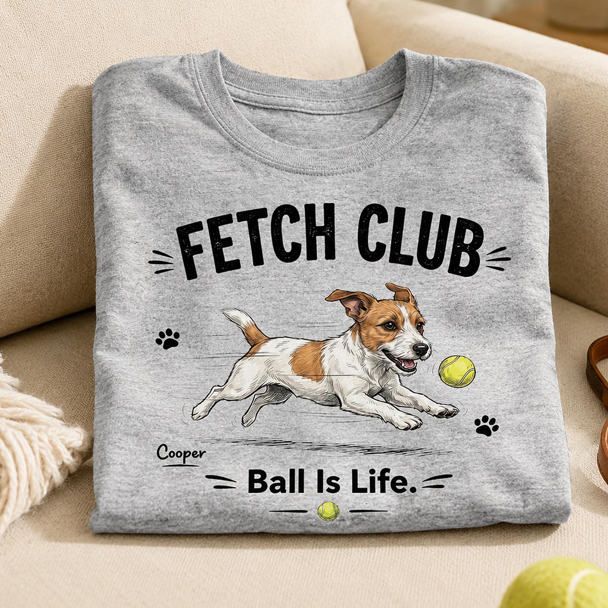 Ball Is Life Funny Dog Art Chasing Tennis Ball From Your Dog Photo - Personalized Shirt - Funny Gift For Dog Lover