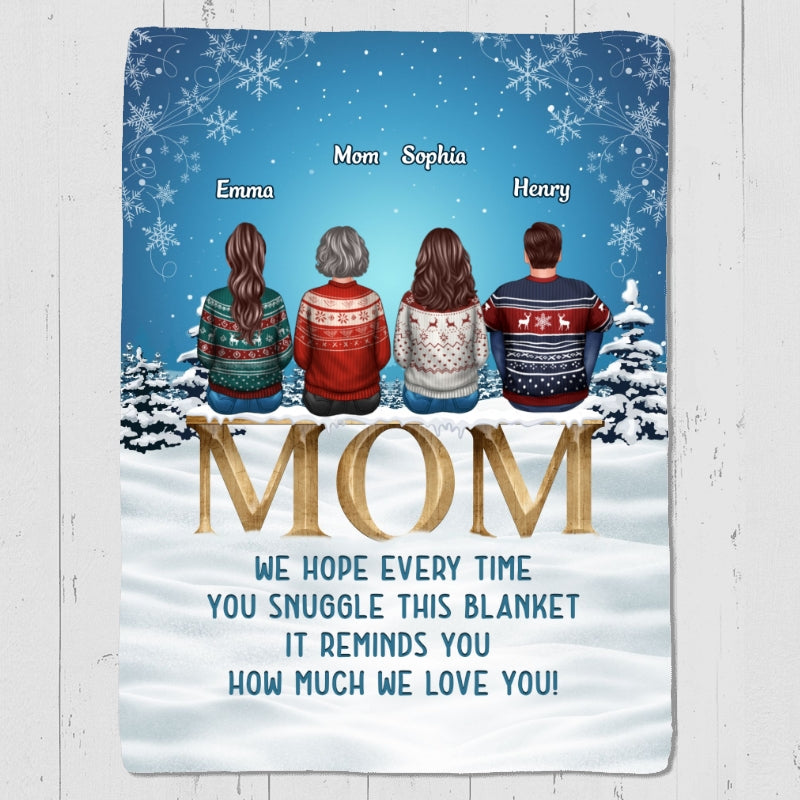 Mom We Love You Snow Blue Background Personalized Fleece Blanket