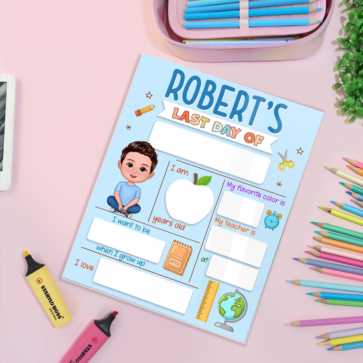 First Day, Last Day of School Cute Kid School Things Personalized Board School Sign
