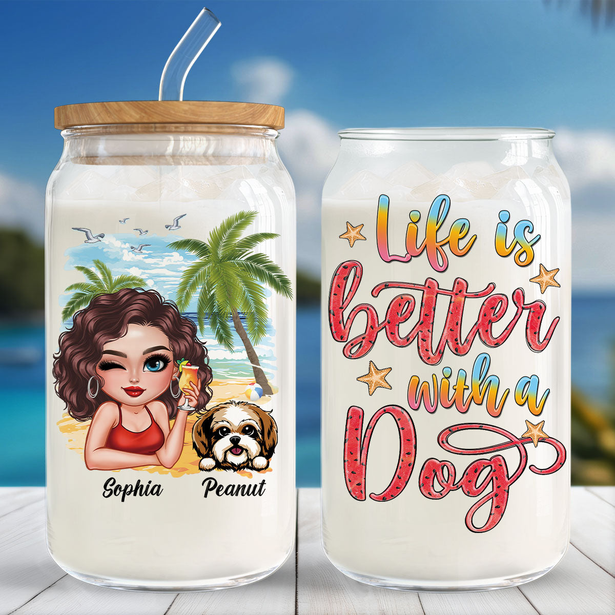 Summer Vibe Life Is Better With A Dog Personalized Clear Glass Can