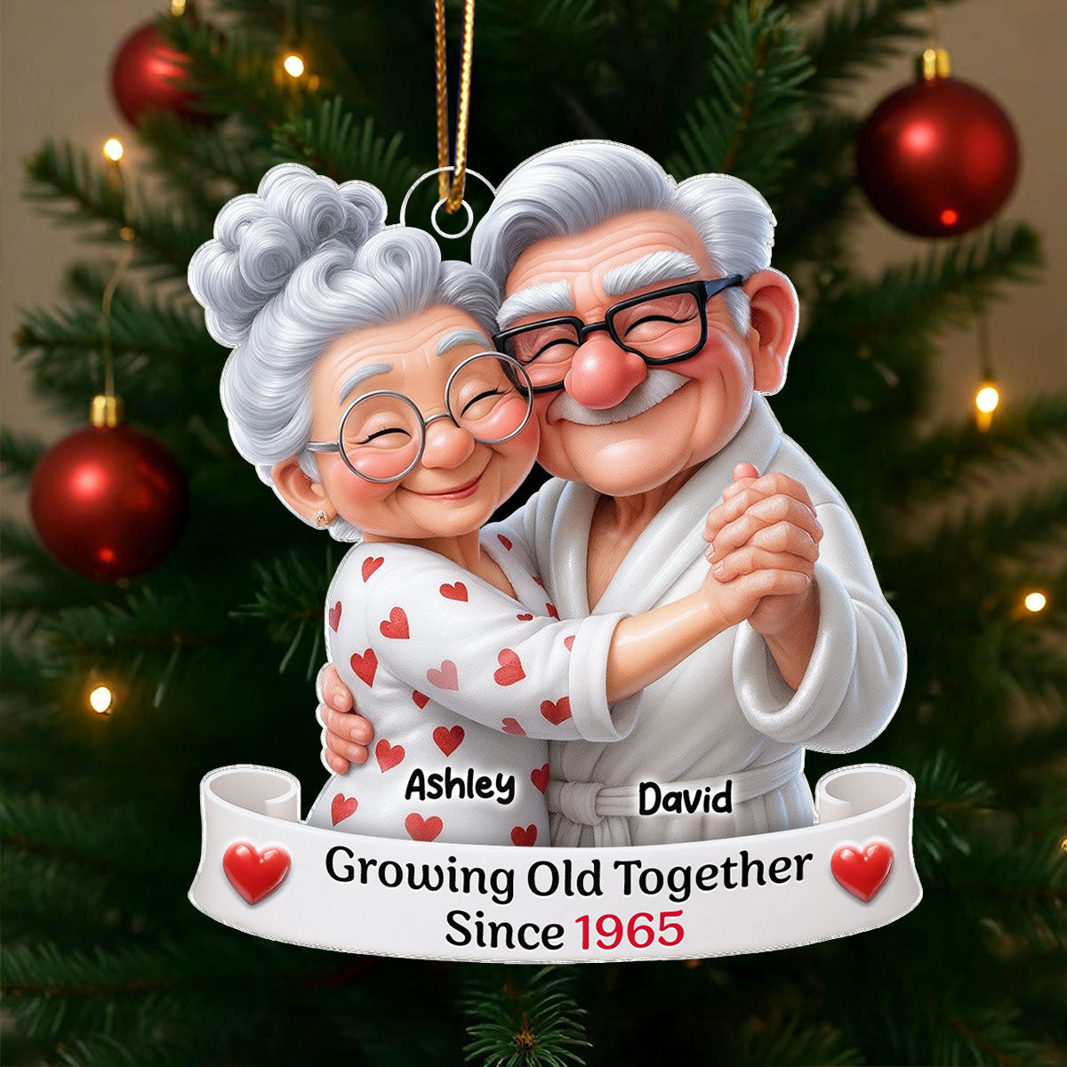 Personalized Old Couple Dancing Acrylic Ornament, Growing Old Together, Christmas Gift For Couple, For Her, For Him, For Wife, For Husband, For Grandparents