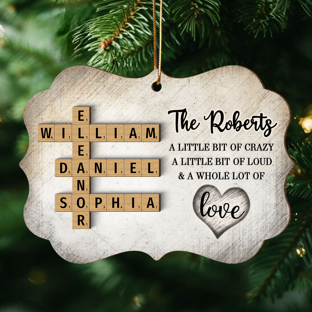 Family Whole Lot Of Love Crossword Puzzle Art - Captured In A Moment, Cherished For A Lifetime Personalized 2-Layered Wooden Ornament