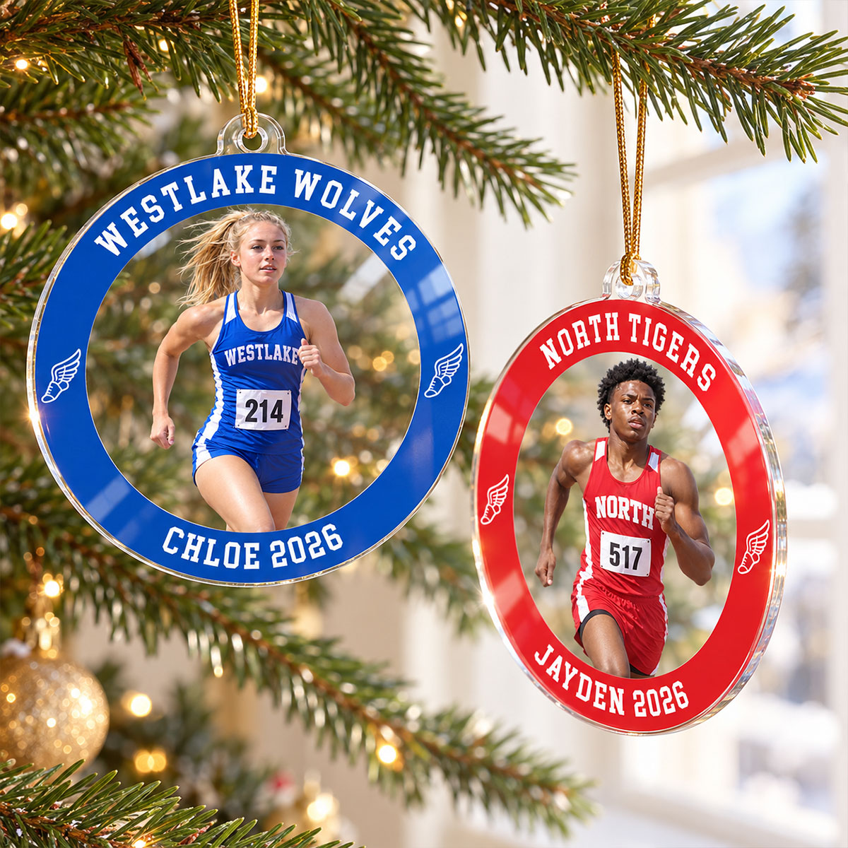 Custom Photo Flag Track & Field - Personalized Acrylic Ornament - Track & Field Keepsake, Christmas Gift for Daughter, Son, Grandkids
