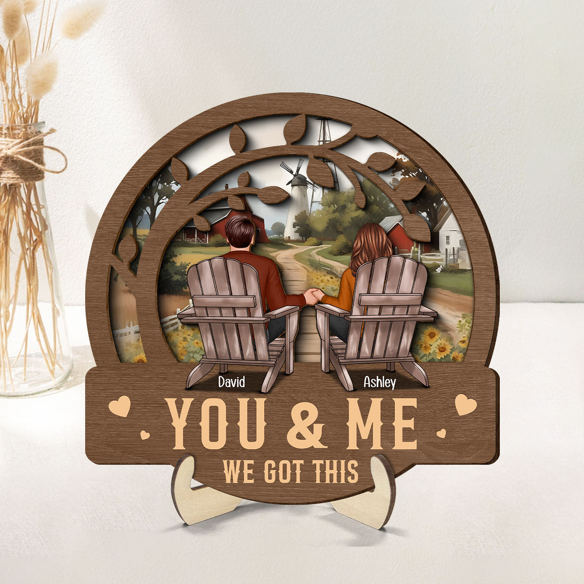 Couple Fall Season We Got This Sitting Back View Under Tree Personalized 2-Layer Wooden Plaque