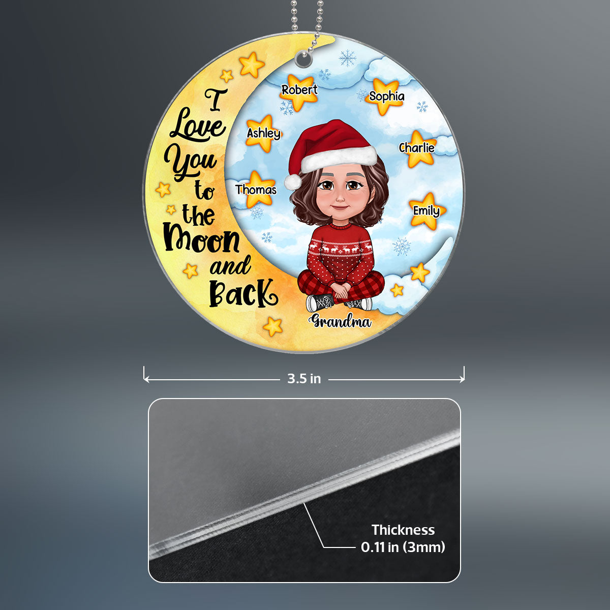 Cute Grandma Crossed Legs Sitting On Moon Stars Personalized Acrylic Ornament