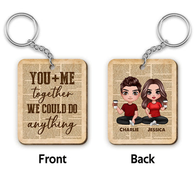 You And Me Together Couple Newspaper Personalized Wooden Keychain