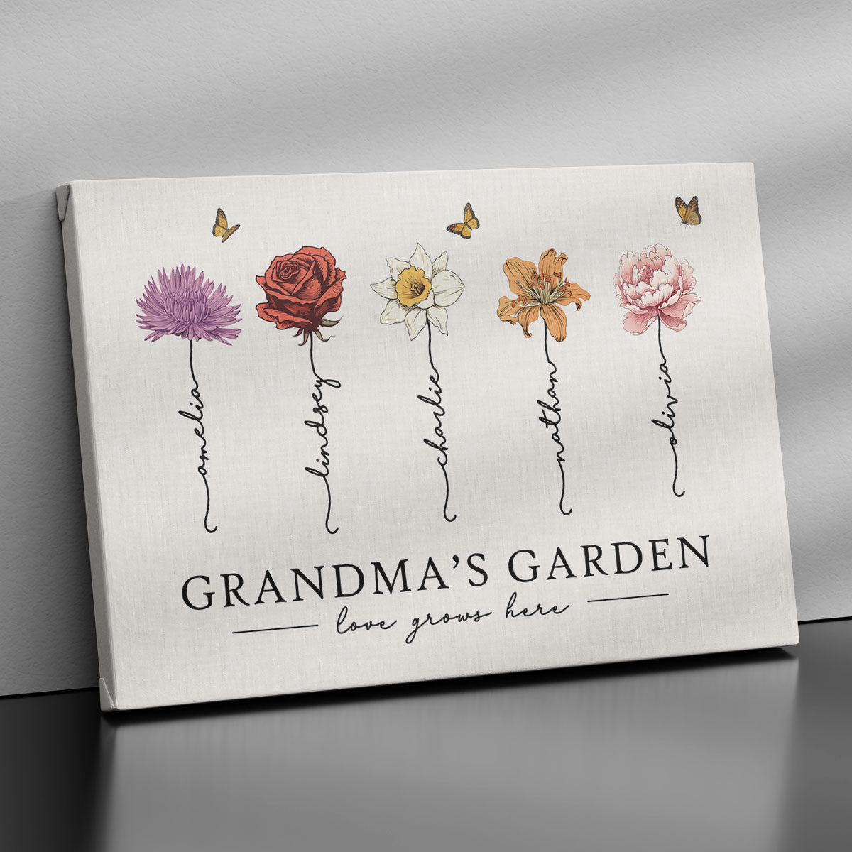 Grandma‘s Garden Love Grows Here Beautiful Birth Month Flower Gift For Grandma Mom - Personalized Canvas Prints - Gift For Grandma Mom