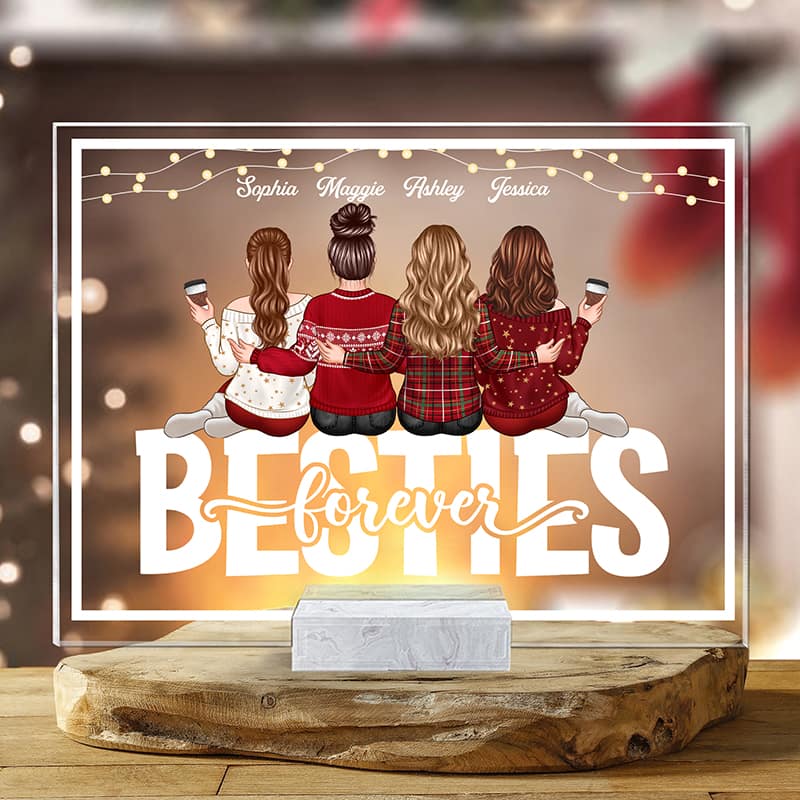 Embracing Besties Sisters Sitting On Word Personalized Acrylic Plaque
