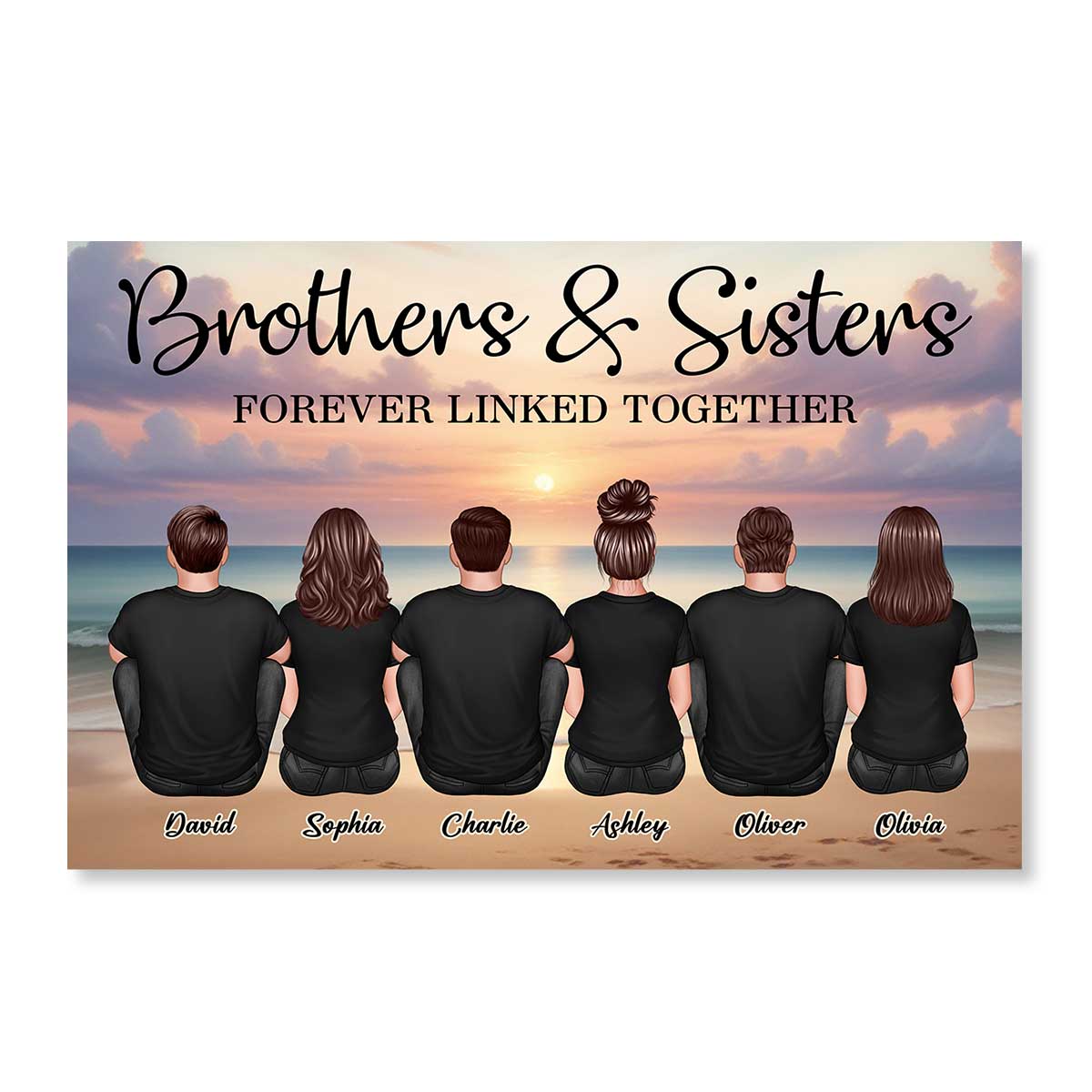 Realistic Beach Landscape Brothers & Sisters Forever Linked Together Personalized Poster| Gift For Siblings, Birthday Gift or Just Because