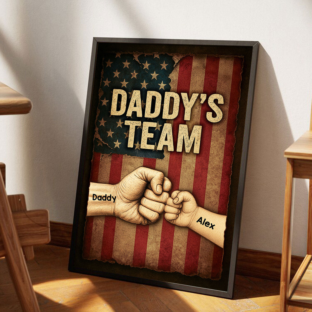 Daddy's Team Fist Bump Metal Plate Vintage Personalized Poster, Father's Day Gift for Dad