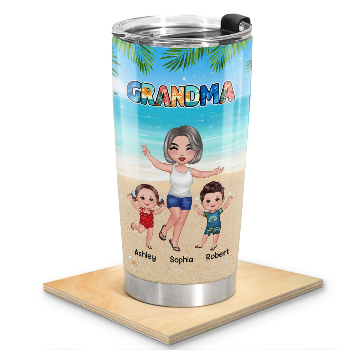 Grandma Mom Summer Pattern Happy Doll Woman And Kids Personalized Tumbler