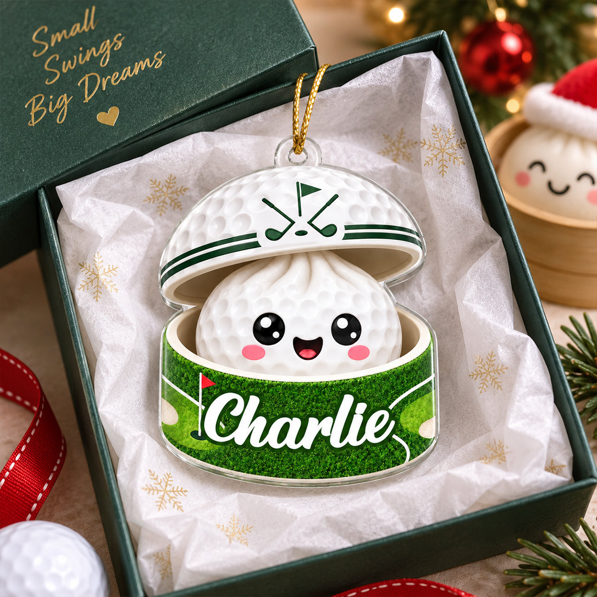 Custom Golf Dumpling Squishy Style - Personalized Acrylic Ornament - Christmas Gift for Son, Daughter, Grandkids