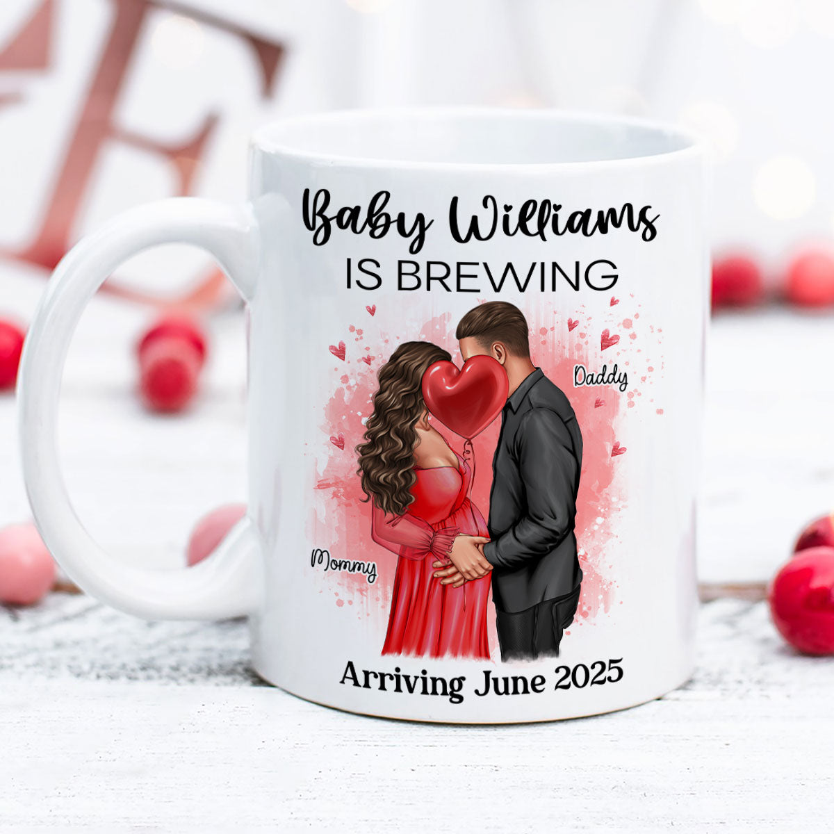 Baby Is Brewing Pregnancy Kissing Couple Personalized Mug Expecting Mom Gift, Expecting Parents Gift,  Gift
