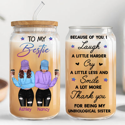To My Bestie Front View Gift For Best Friends Personalized Clear Glass Can
