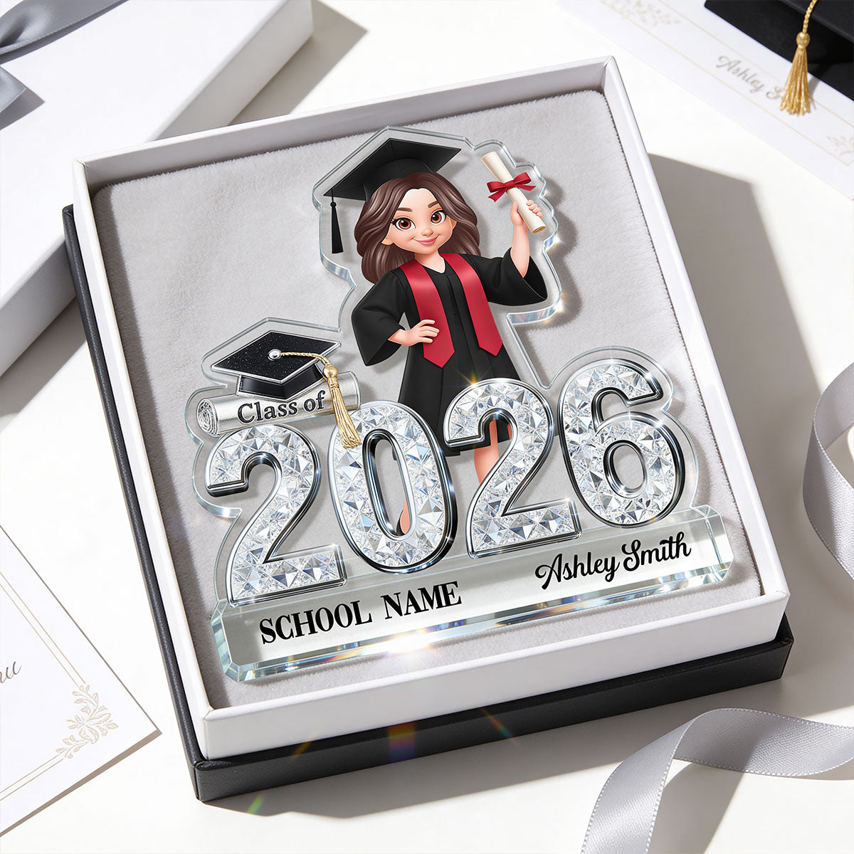 Class Of 2026 2027 Senior Shiny Effect 2D Flat - Personalized Acrylic Block Plaque - Graduation Gift For Graduates, Daughter, Son
