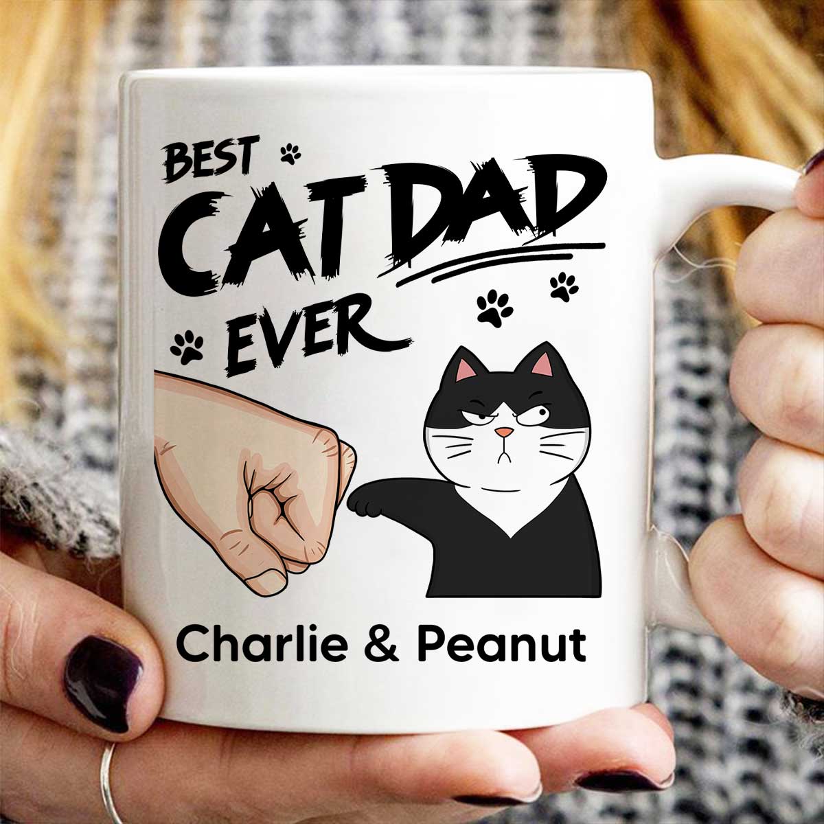 Best Cat Dad Ever Fist Bump Funny Cute Cats Personalized Mug