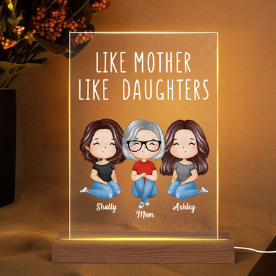 Like Mother Like Daughter Doll Woman Sitting Watercolor Style Personalized LED Night Light