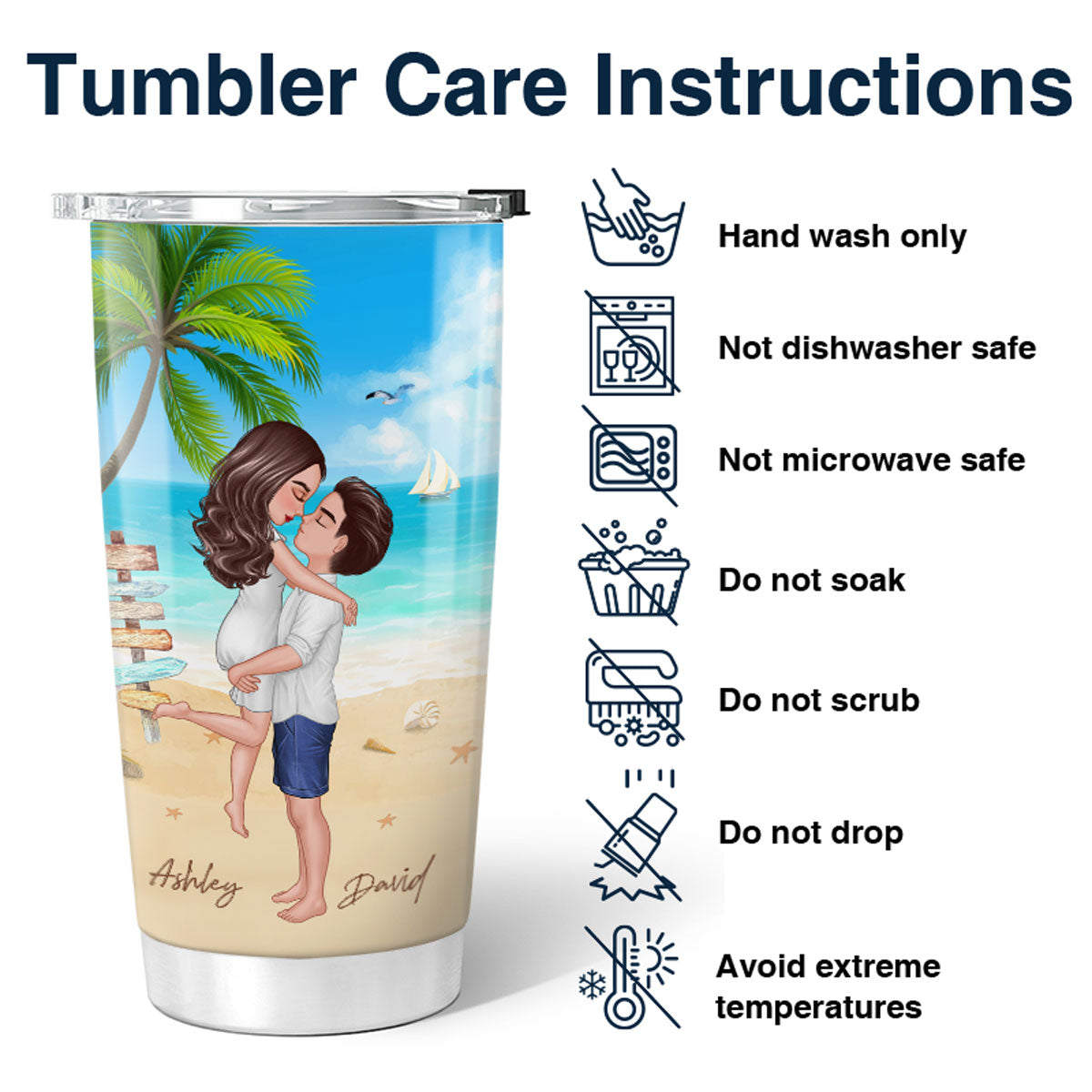 Summer Doll Couple Kissing Hugging On The Beach Personalized Tumbler