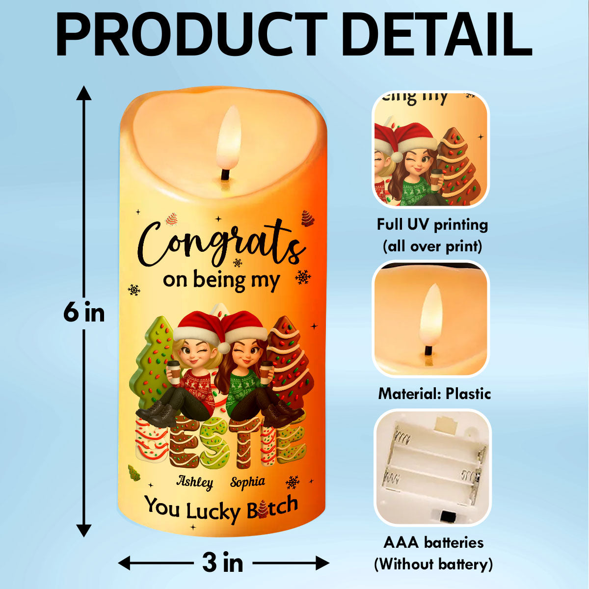 Congrats On Being My Besties Sisters Christmas Tree Cake Personalized LED Candle, Christmas gift for Besties Sisters