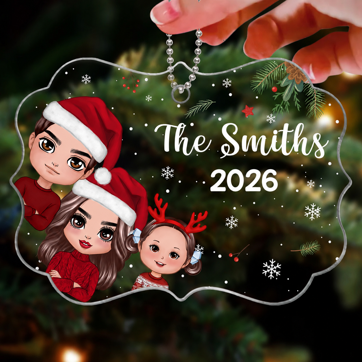 Christmas Peeking Whole Doll Family Kids Dogs Cats Personalized Acrylic Ornament