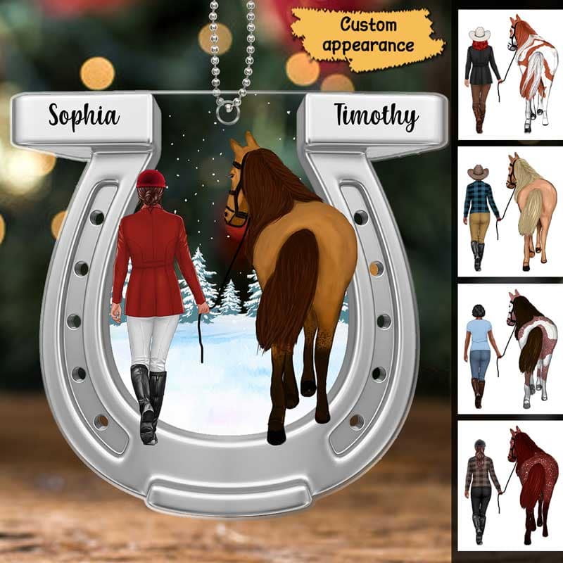 Girl And Horse Back View Horseshoe Personalized Acrylic Ornament