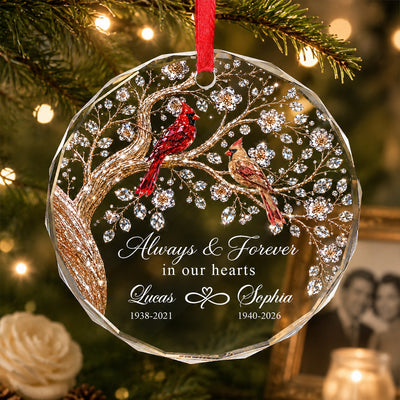 Always And Forever in Our Hearts - Personalized Glass Ornament - Heartfelt Memory Sympathy Keepsake for Loved Ones