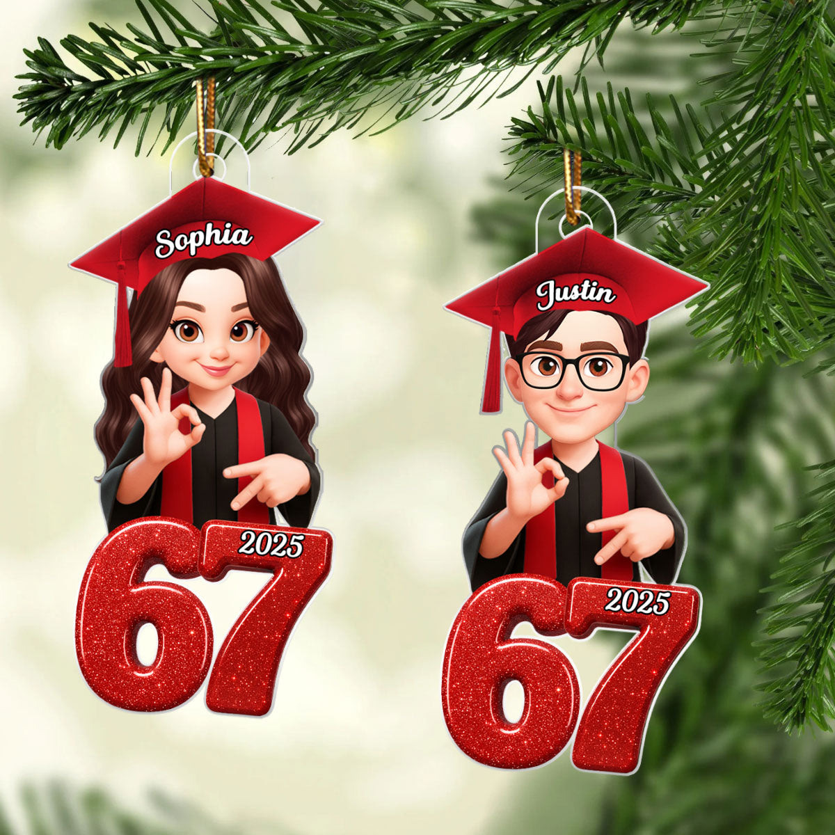 Glitter Pattern Senior Custom Six Seven 67 - Personalized Acrylic Ornament - Teen Slang Funny Tree Decor, Funny Teen Grandkid Gift