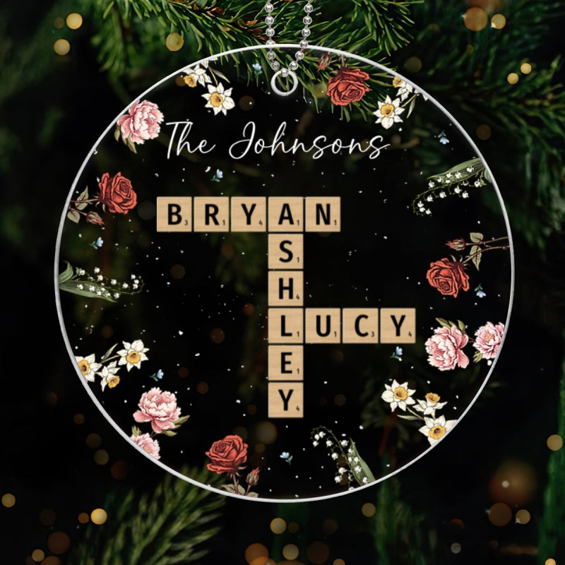 Family Crossword Puzzle Art Birth Month Flower Personalized Acrylic Ornament