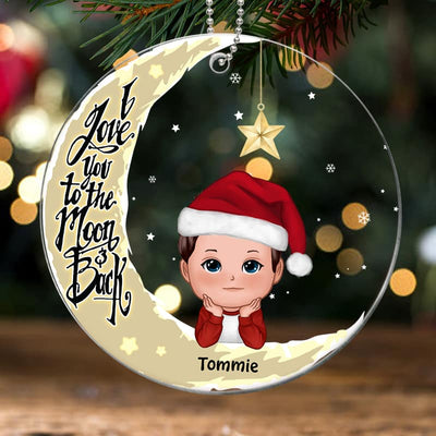 Kids Peeking On Moon Family Grandma Mom Personalized Acrylic Ornament