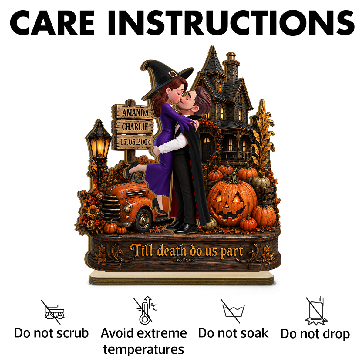Couple Halloween Haunted House - Personalized 2-Layered Wooden Plaque - Halloween Decor Keepsake for Her, for Him