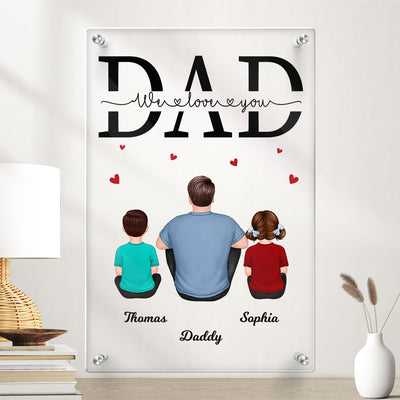 Back View Dad And Kids Dogs Cats Sitting Father‘s Day Gift Personalized Personalized Acrylic Board Wall Art