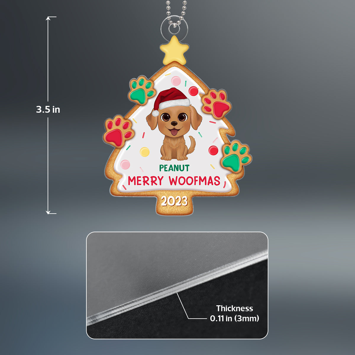 Merry Christmas Cute Dogs Cats Gingerbread Christrmas Tree Personalized Acrylic Ornament