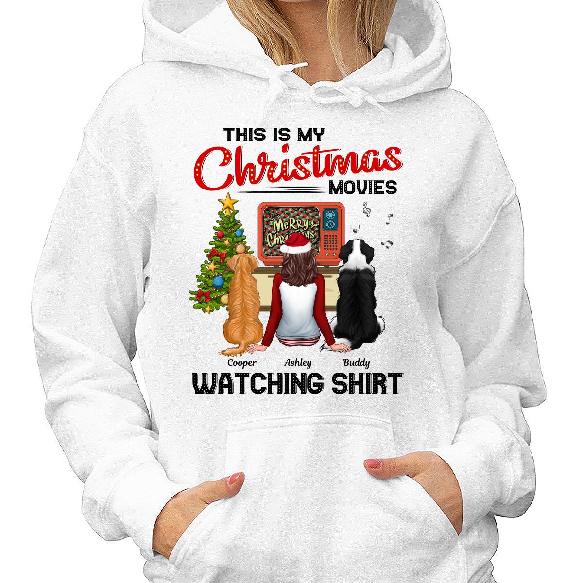 Christmas Movies Watching Shirt Man Woman In Pajamas With Dog Cat Personalized Shirt