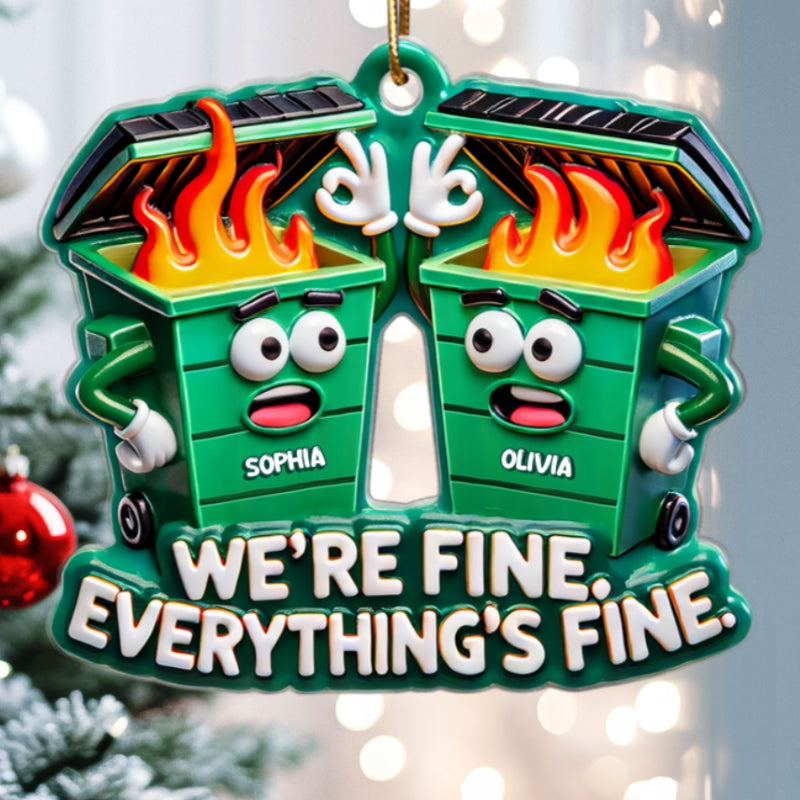 Work Bestie Dumpster Fire Funny Gift For Colleagues 3D Effect Personalized Acrylic Flat Ornament
