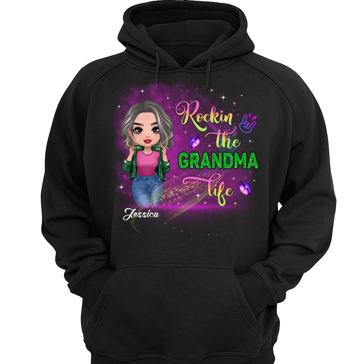 Rockin‘ The Grandma Life Colorful Sparkle Doll Grandma Personalized Shirt