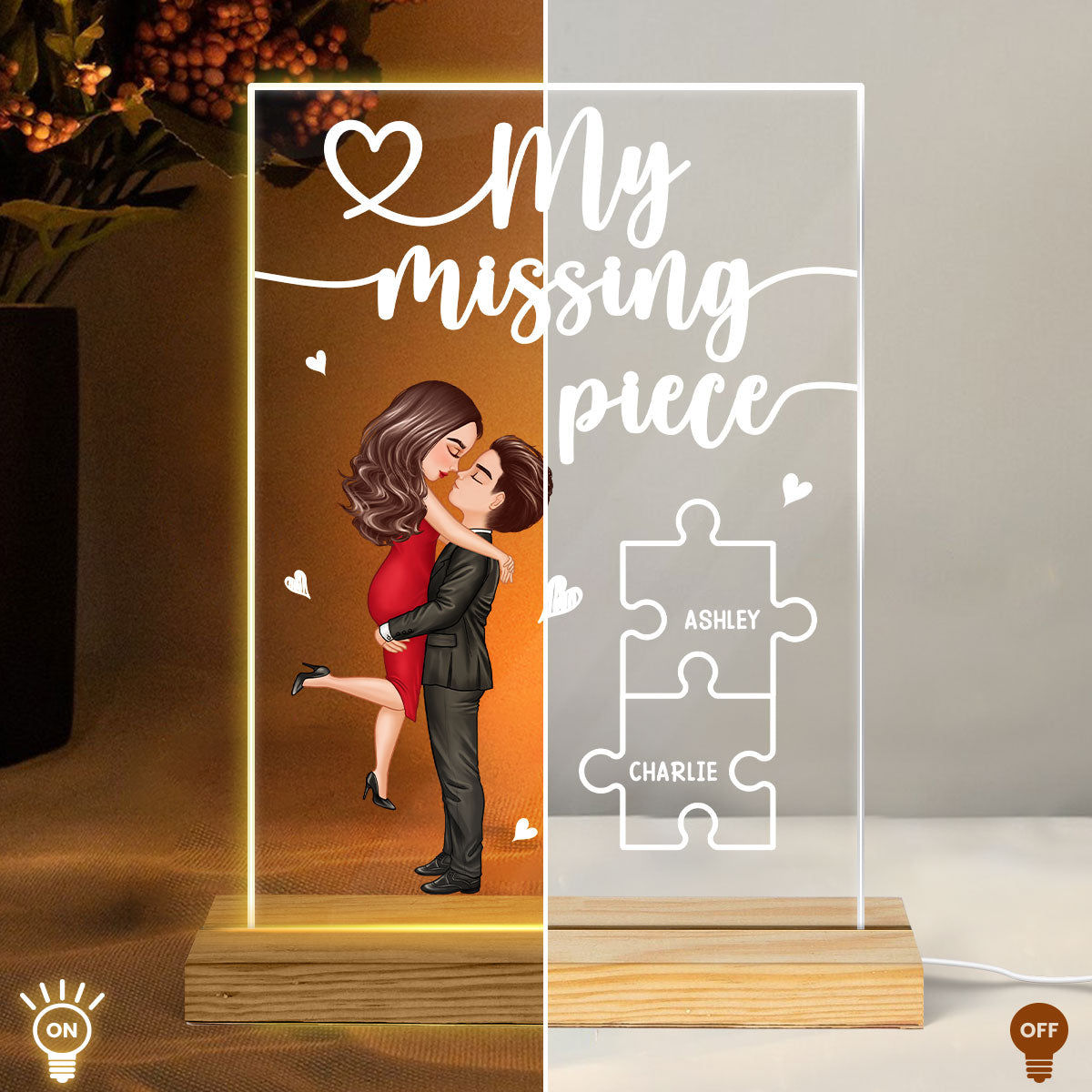 My Missing Piece Valentine‘s Day Gift For Her Gift For Him Personalized Rectangle Acrylic Plaque With LED Night Light