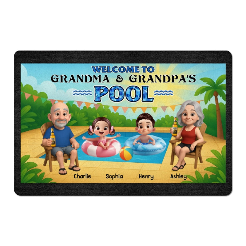 Welcome to Grandparents Pool Personalized Non-Slip Doormat, Entryway Front Porch Farmhouse Summer Grandkids Welcome Mat