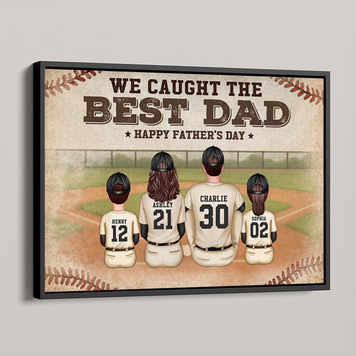 Retro Vintage Baseball Family We Caught The Best Dad Personalized Poster, Unique 2025 Father's Day Gift For Dad