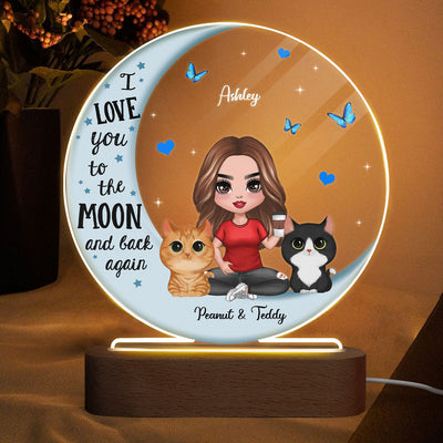 Cat Mom Blue Moon Personalized Circle LED Night Light Acrylic LED Lamp