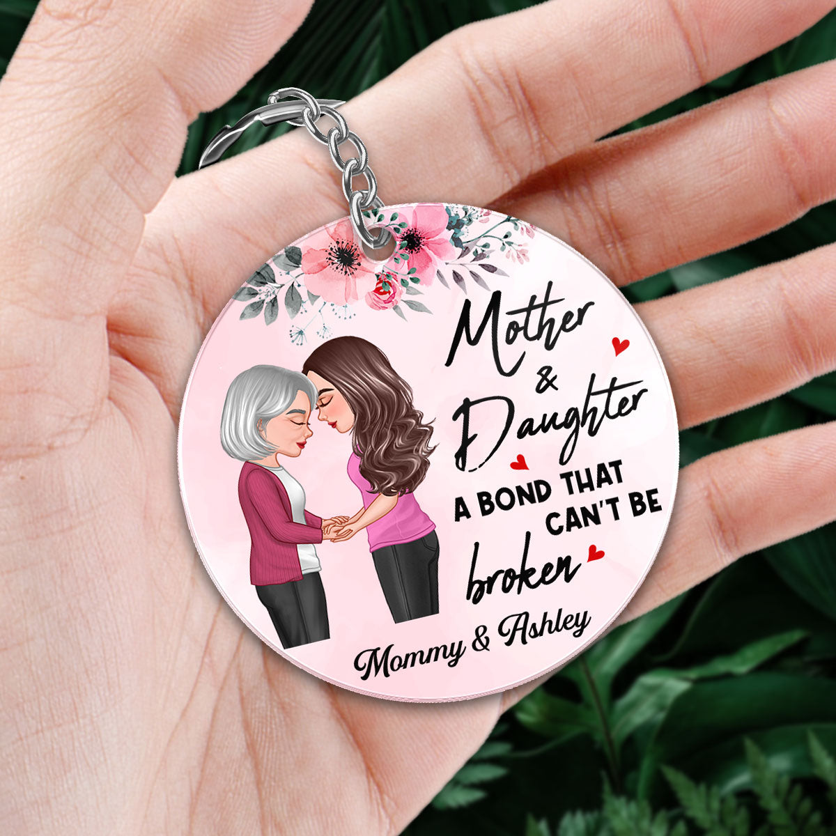 Everything I Am You Helped Me To Be Floral Mom Daughter Holding Hand Calendar Personalized Acrylic Keychain