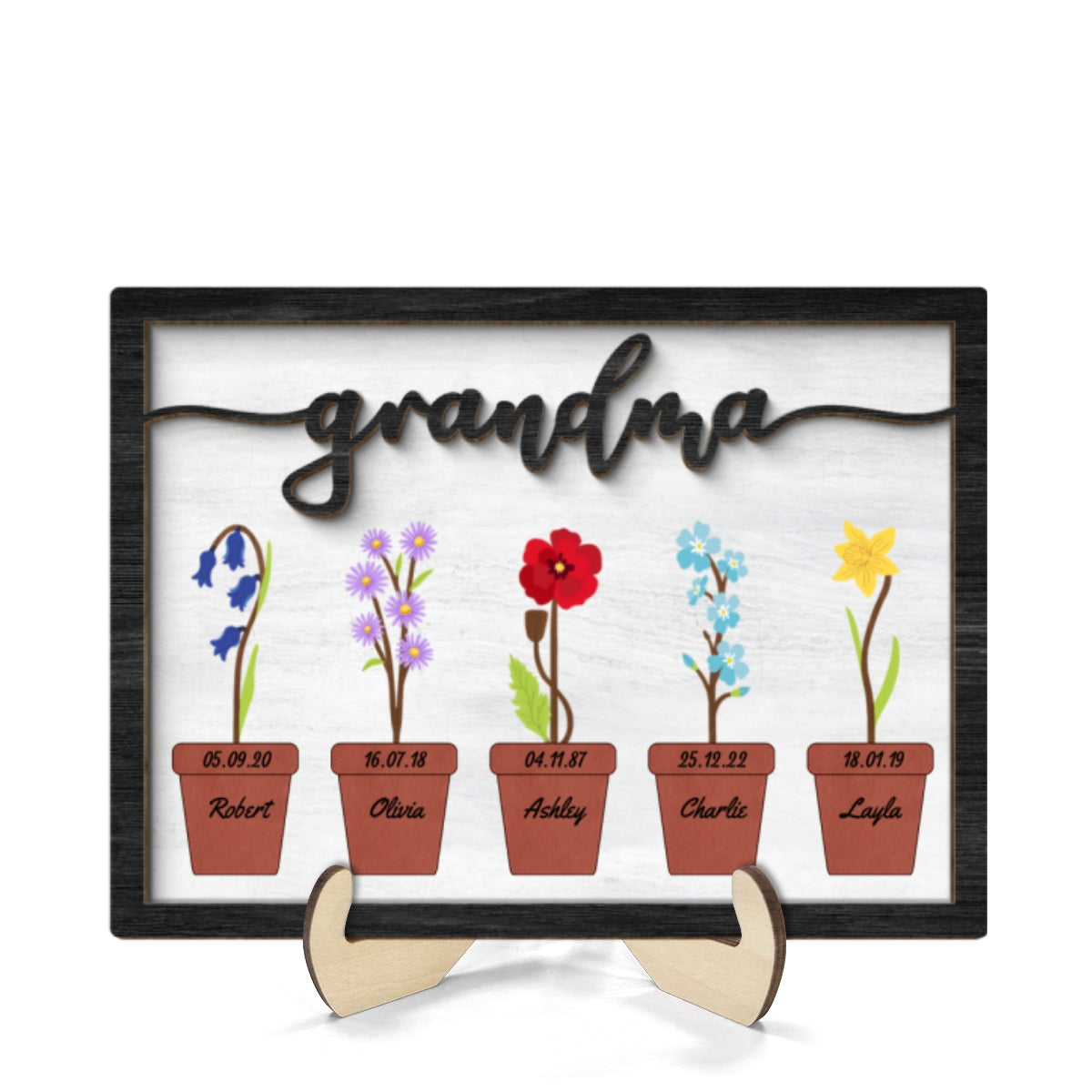 Grandma Mom Flower Pot Personalized 2-layer Woode Plaque