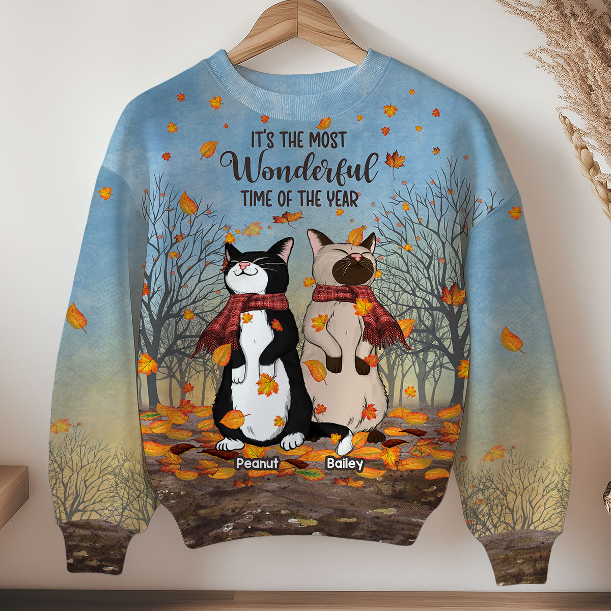 It's Fall Y'all Hello Fall Cute Standing Cats In Fall Season Theme Personalized Sweatshirt, Purrfect Gift for Cat Lover