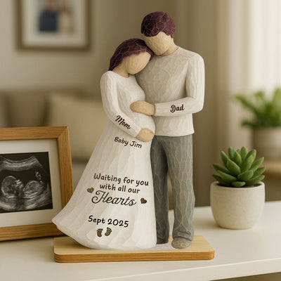 Waiting For You With All Our Hearts Couple Expecting Baby 3D Effect Personalized Standing Wooden Plaque, Baby Shower Gift For Parents-to-be