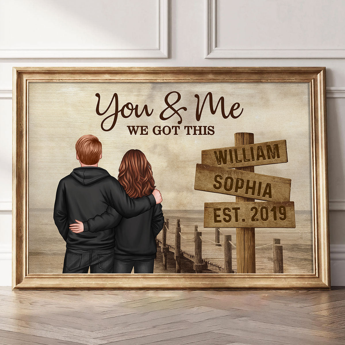 Retro Couple Street Sign - Personalized Poster - Heartfelt Couple Gift for him, for her