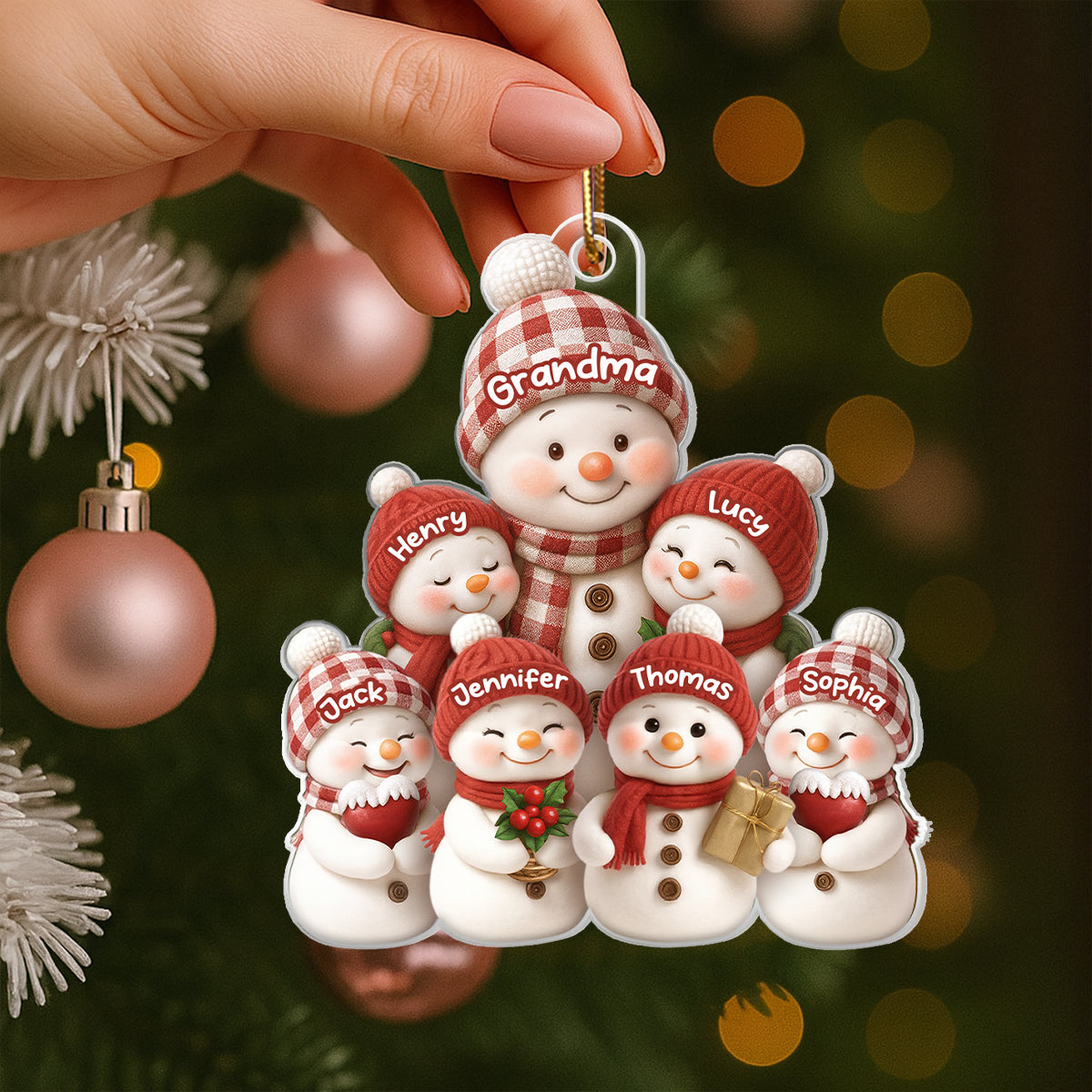 Snowman Grandma and Grandkids Together - Personalized Acrylic Ornament - Heartfelt Christmas Gift for Grandma, Grandkids