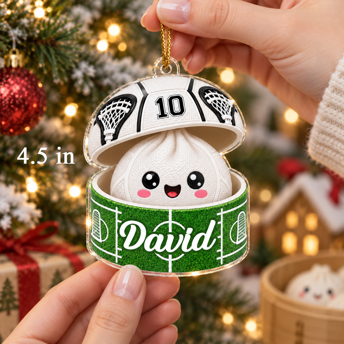 Custom Lacrosse Dumpling Squishy Style - Personalized Acrylic Ornament - Christmas Gift for Son, Daughter, Grandkids