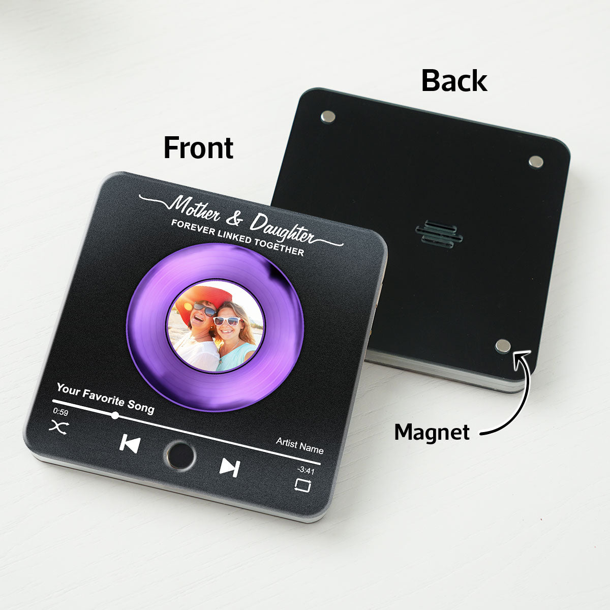 Mom & Daughter Vinyl Custom Photo Personalized Music Fridge Magnet, Perfect 2025 Gift For Mom